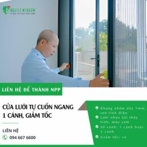 CỬA LƯỚI TỰ CUỐN NGANG 1 CÁNH, GIẢM TỐC - MOSFLY WINDOW