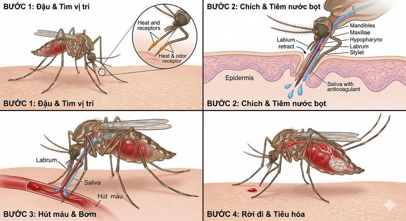 Toàn cảnh quá trình muỗi hút máu tinh vi